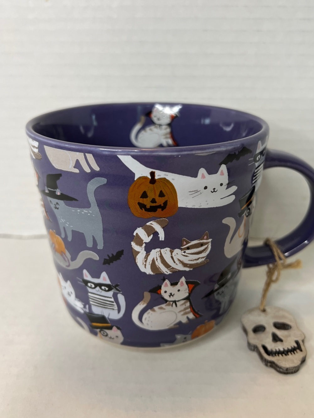 Halloween Purple Cat Pumpkin Ceramic Mug New